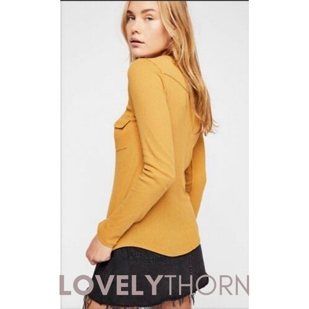 FREE PEOPLE // long sleeve plunge snap button flap pocket woven knit henley - Picture 15 of 16